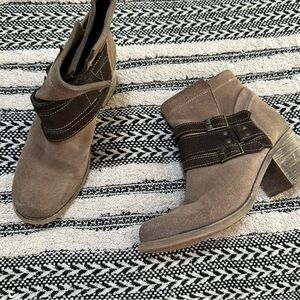 Bed Stu Taupe and Dark Brown Heeled Boots